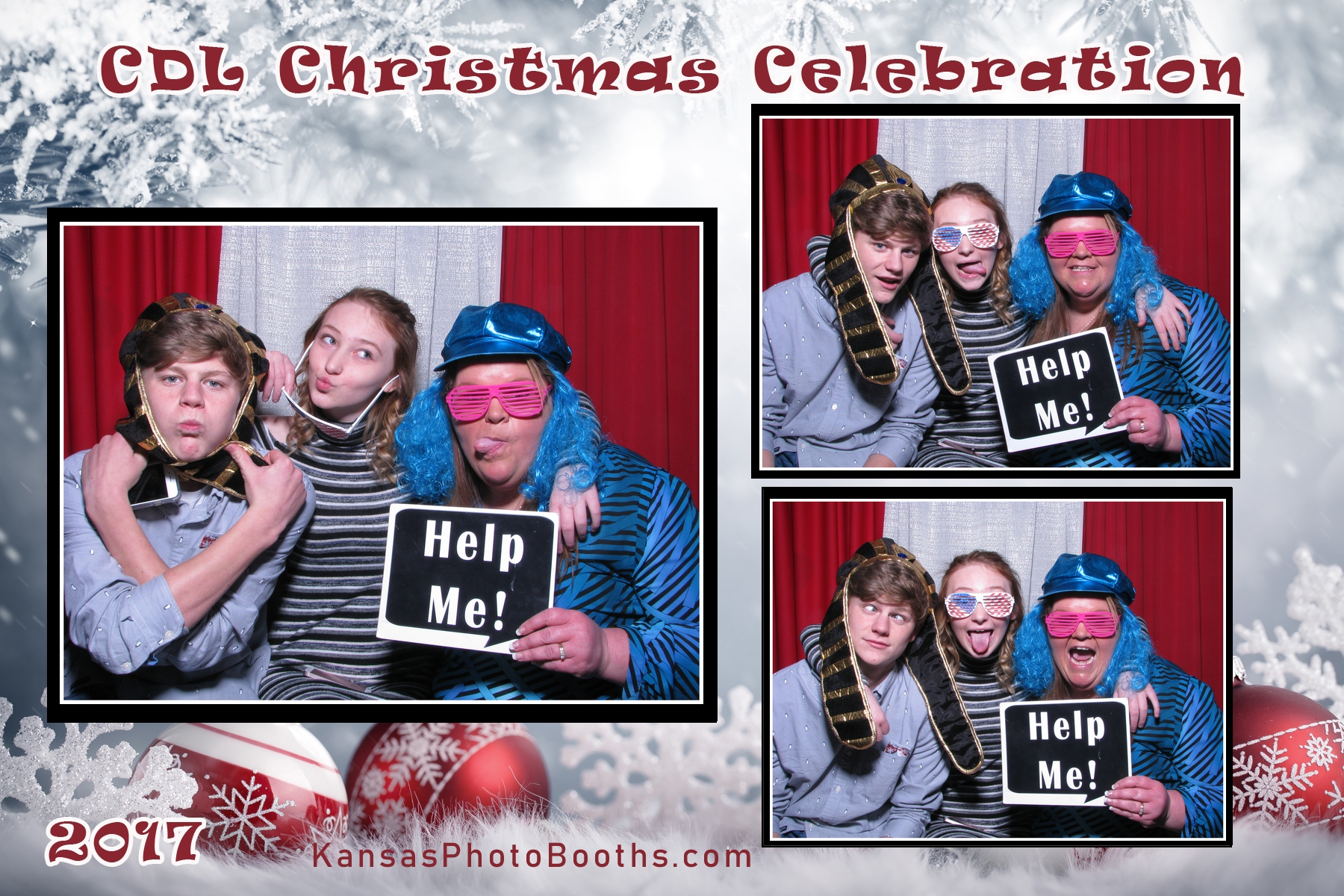 Corporate photo booth picture example with holiday theme.